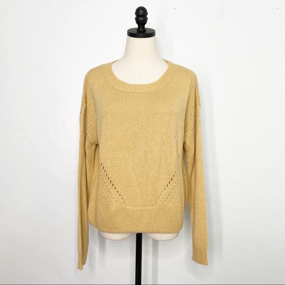 NWT Aeropostale Pointelle Knit Yellow Gold Pullover Solid Preppy Casual Size M - Picture 1 of 7